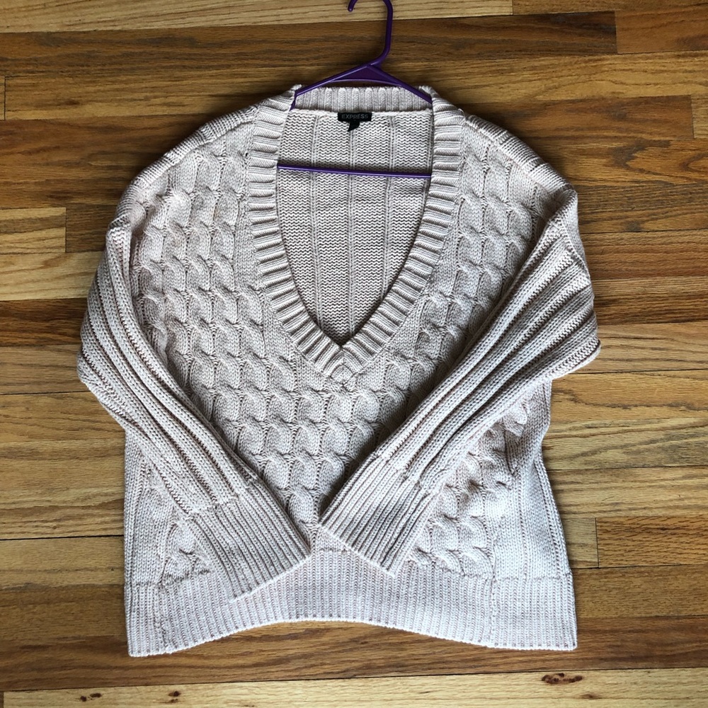 Express light pink deep V sweater